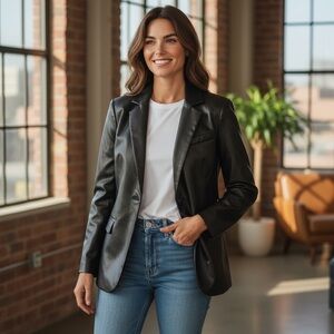 NWT Vigoss Women’s Faux Leather Open Front‎ Blazer Fall Winter